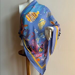 Ken Done rare Colorful Fish Print Scarf XL made in Australia by Done